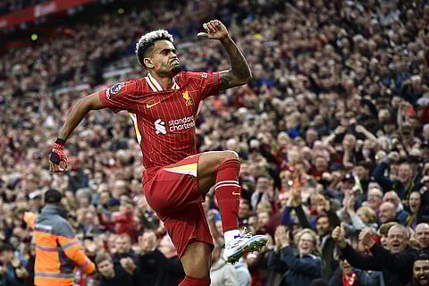 Premier League 2024-25: Liverpool's Luis Diaz celebrates after scoring his side's opening goal